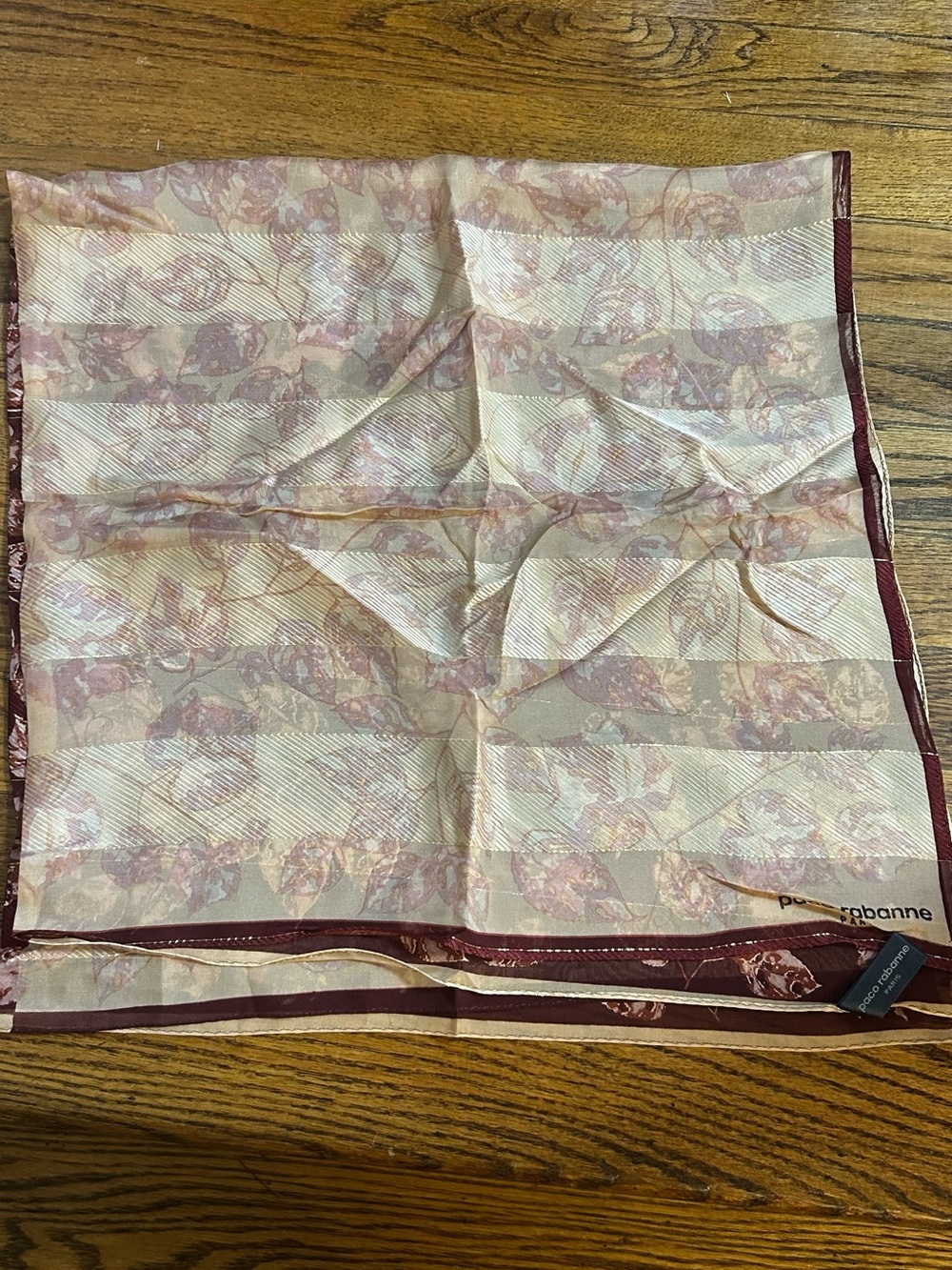 Paco Rabanne  Cream and Burgundy Floral Stripe Silk Scarf